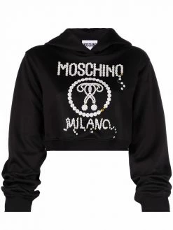 Moschino pearl logo-print cropped hoodie
