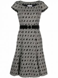 Moschino numbers-print houndstooth flared dress