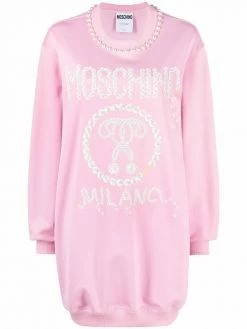 Moschino logo-print pearl-embellished sweatshirt dress