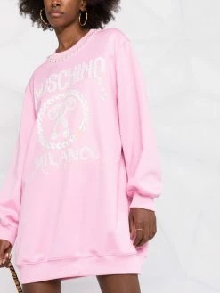 Cheapest ๐งจ Moschino Logo print pearl embellished sweatshirt ๐ dress ๐ 12 Moschino logo-print pearl-embellished sweatshirt dress