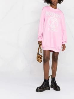 Cheapest ๐งจ Moschino Logo print pearl embellished sweatshirt ๐ dress ๐ 9 Moschino logo-print pearl-embellished sweatshirt dress