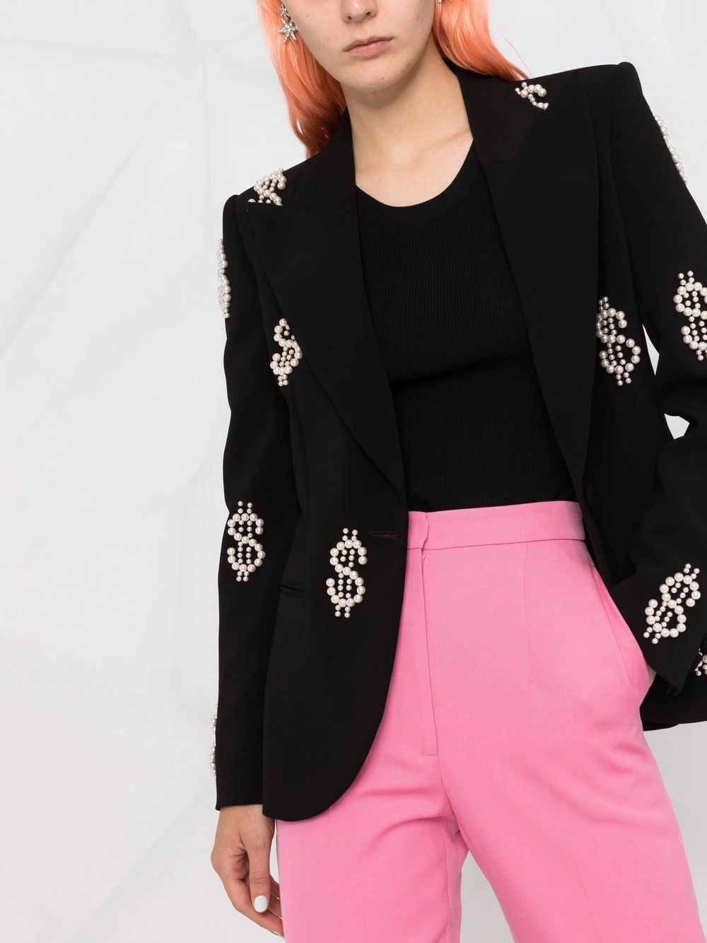 Cheapest ๐ Moschino Dollar sign pearl embellished blazer ๐งจ 5 Moschino dollar sign pearl-embellished blazer