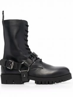 Moschino logo-plaque lace-up boots