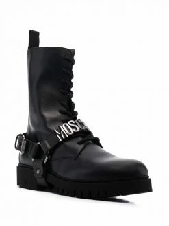 Moschino logo-plaque lace-up boots