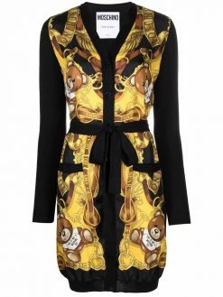Moschino teddy bear-print tie-fastening dress