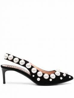 Moschino 60mm pearl-embellished slingback pumps