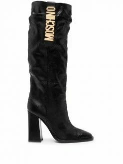 Moschino 100mm logo-plaque knee-length boots