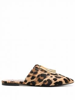 Moschino logo-plaque leopard-print mules