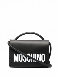 Moschino logo-print leather satchel bag