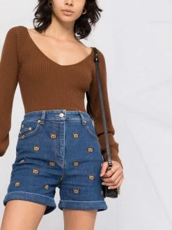 Moschino Teddy Bear-embroidered denim shorts