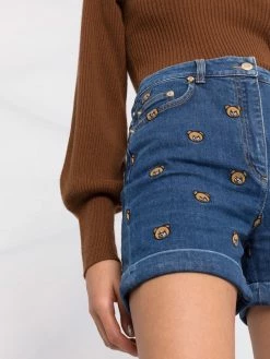 Moschino Teddy Bear-embroidered denim shorts