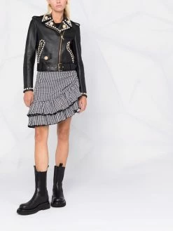 Moschino Double Question Mark faux-pearl biker jacket