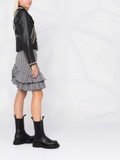 Moschino Double Question Mark faux-pearl biker jacket