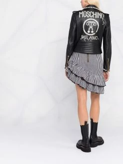 Moschino Double Question Mark faux-pearl biker jacket