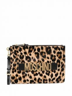 Moschino leopard-print logo clutch bag