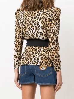 Moschino wrap-style leopard blouse