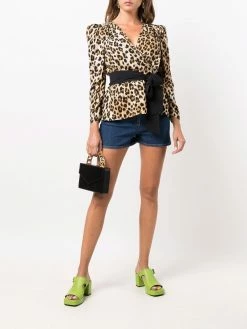 Moschino wrap-style leopard blouse