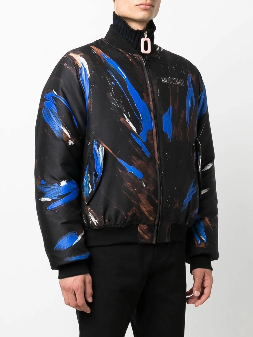 Coupon ❤️ Moschino Logo paint print bomber jacket ⌛ 5 Moschino logo paint print bomber jacket