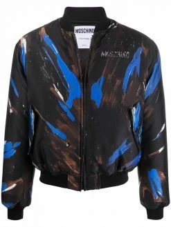 Moschino logo paint print bomber jacket
