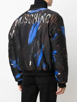 Coupon ❤️ Moschino Logo paint print bomber jacket ⌛ 10 Moschino logo paint print bomber jacket