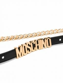 Moschino logo-plaque leather belt
