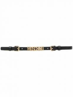 Moschino logo-plaque leather belt