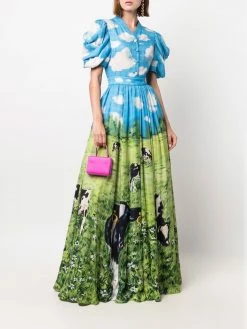 Moschino cow-print maxi shirt dress