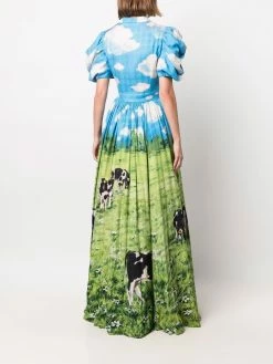 Moschino cow-print maxi shirt dress