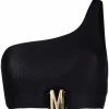 Moschino logo plaque one-shoulder bikini top