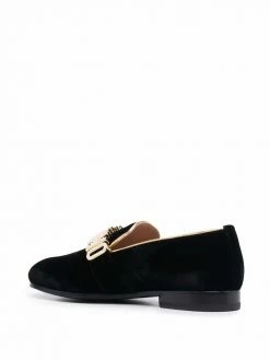 Moschino logo-plaque velvet loafers