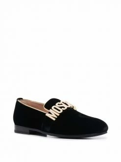 Moschino logo-plaque velvet loafers