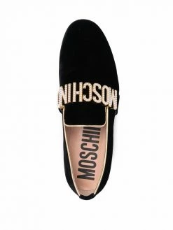Moschino logo-plaque velvet loafers