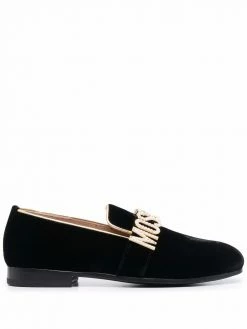 Moschino logo-plaque velvet loafers