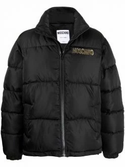 Moschino quilted down logo-print coat