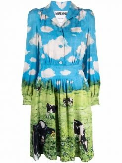 Moschino cow-print shirt dress