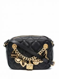 Moschino charm-detail quilted leather satchel