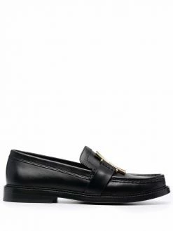 Moschino M logo-plaque almond-toe loafers