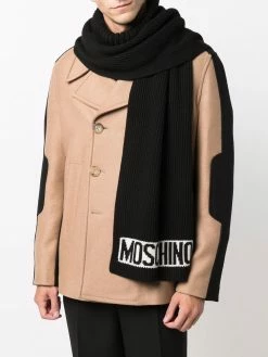Moschino logo-knit ribbed scarf