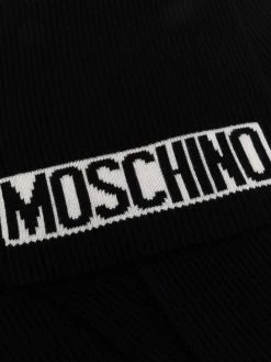Moschino logo-knit ribbed scarf