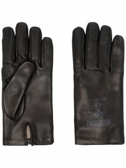 Moschino logo-print leather gloves