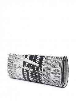 Moschino logo newspaper-print clutch bag