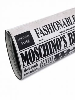 Moschino logo newspaper-print clutch bag
