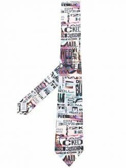 Moschino slogan-print swirl silk tie