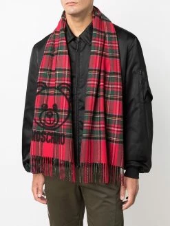 Moschino logo-print tartan scarf