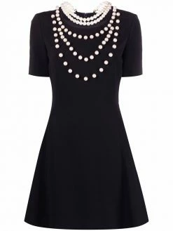 Moschino pearl-embellished flared dress