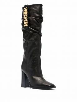 Moschino logo plaque knee-length boots
