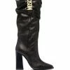 Moschino logo plaque knee-length boots