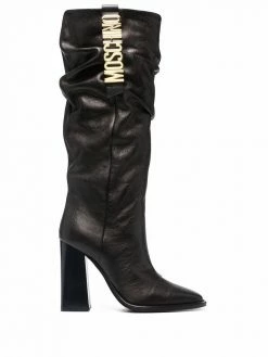 Moschino logo plaque knee-length boots