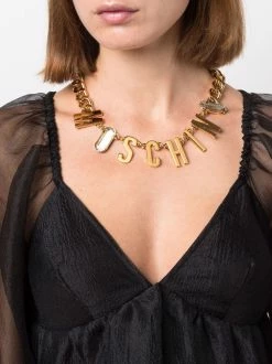 Moschino crystal logo curb chain necklace