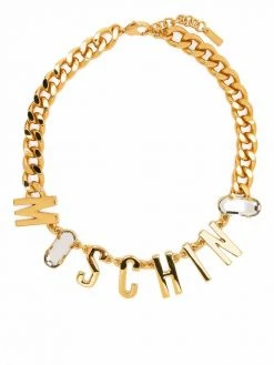 Moschino crystal logo curb chain necklace